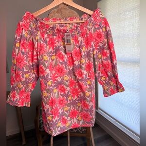 Vineyard Vines NWT Off the Shoulder Shirt top floral, retail $79 sz S